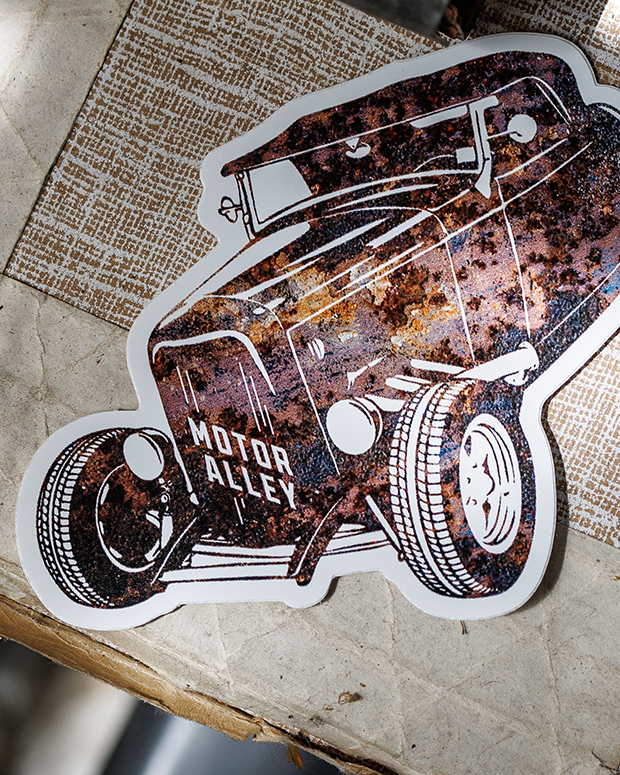 Columbia Motor Alley Rusty Sticker | Antique Archaeology