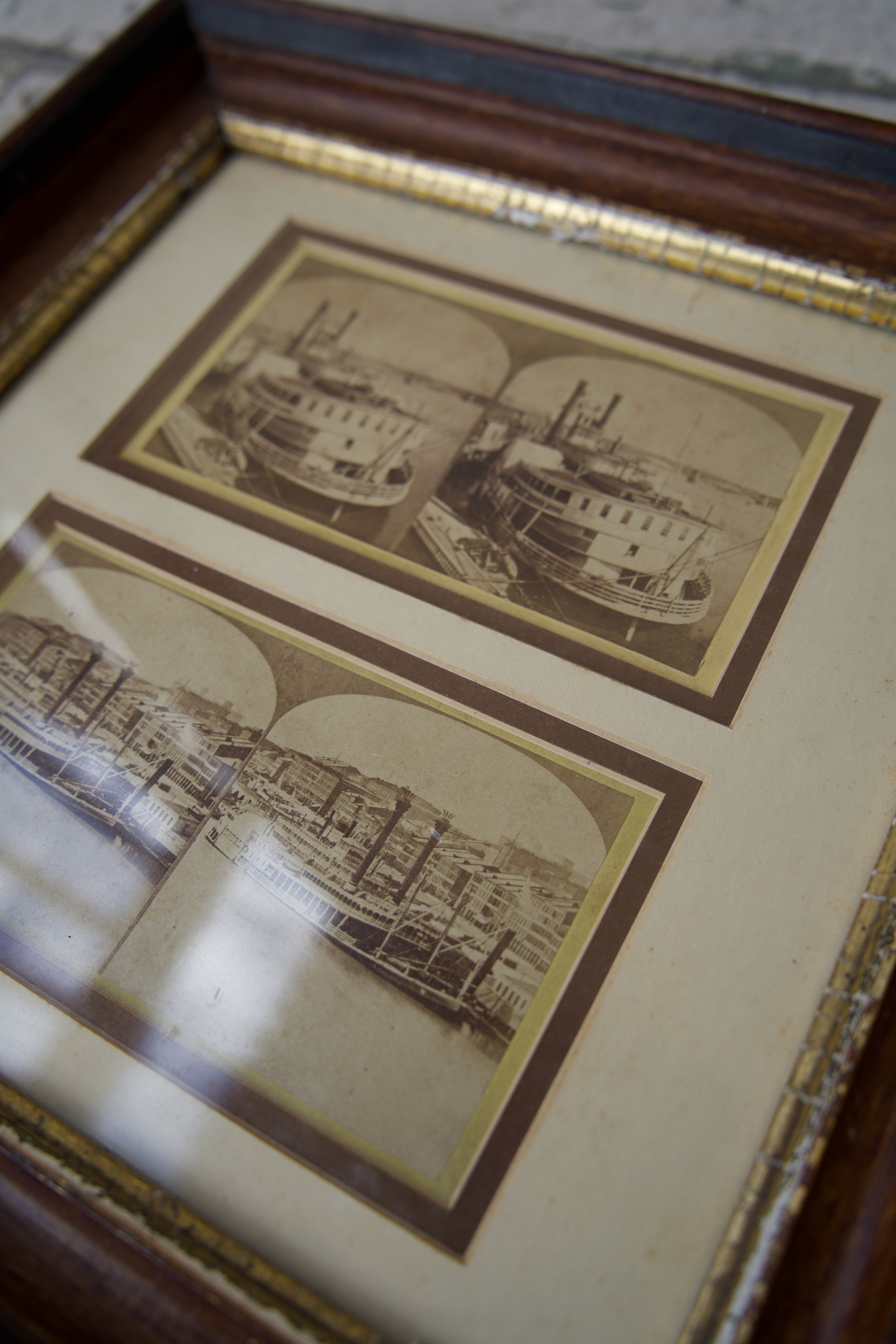 Framed Steam Boat Stereo Cards