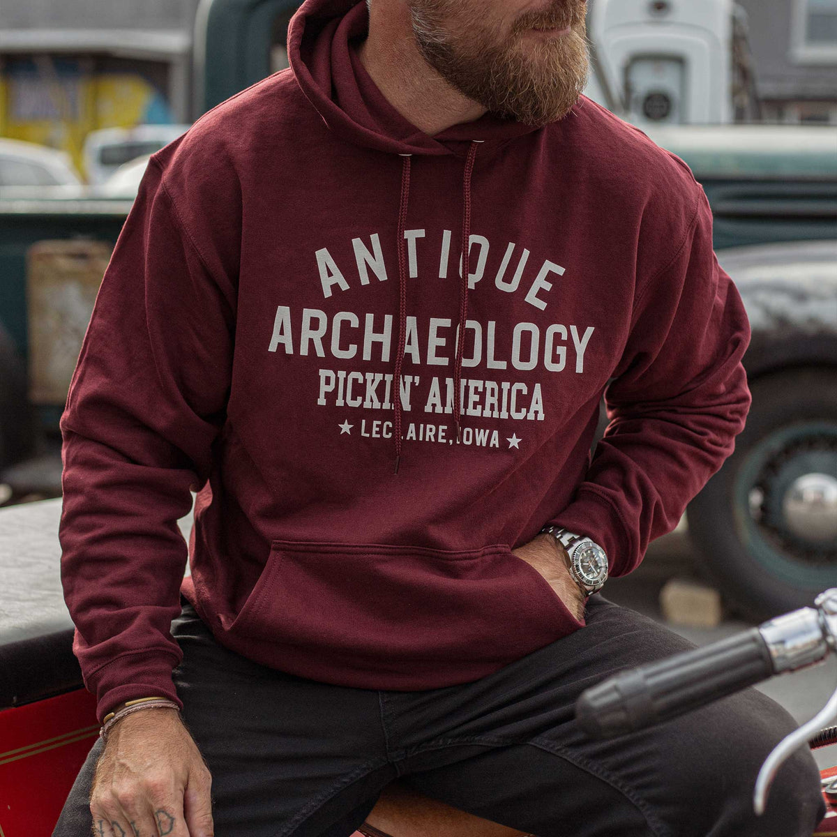 Antique Archaeology Maroon Hoodie