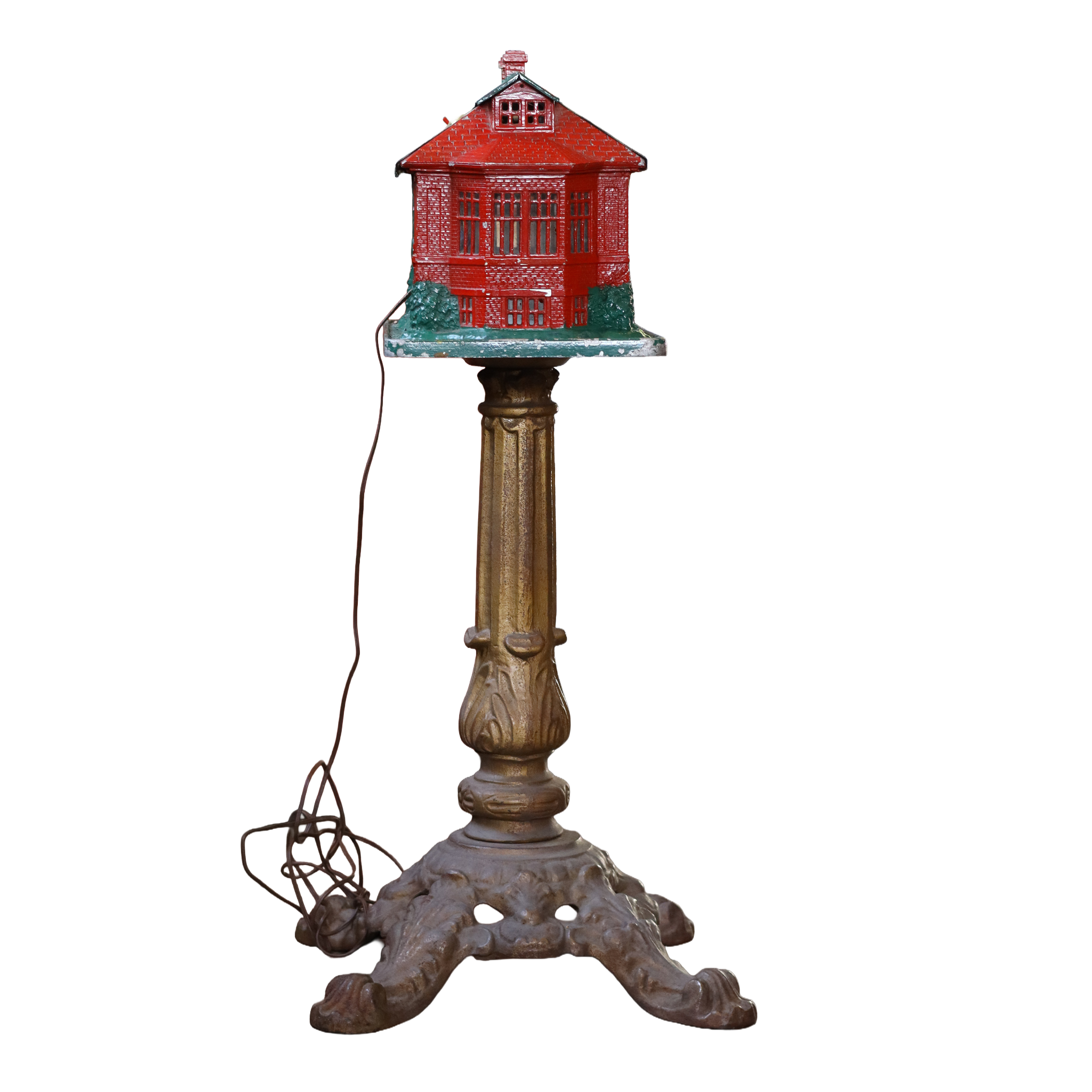 Vintage Cast Iron Schoolhouse Terrarium w/ Stand