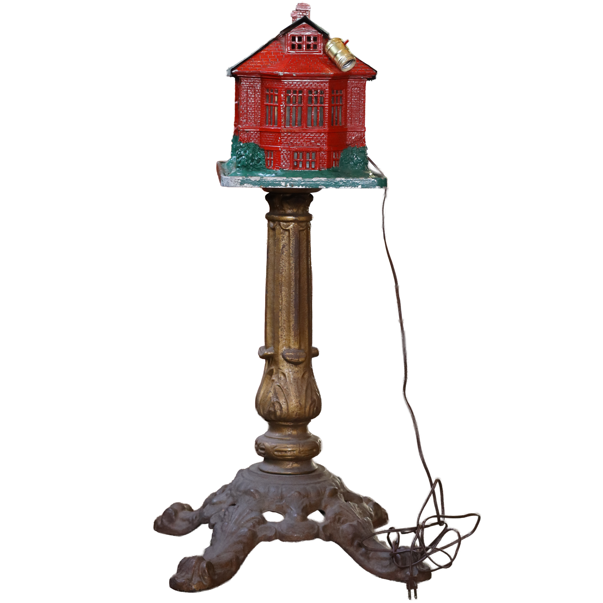 Vintage Cast Iron Schoolhouse Terrarium w/ Stand