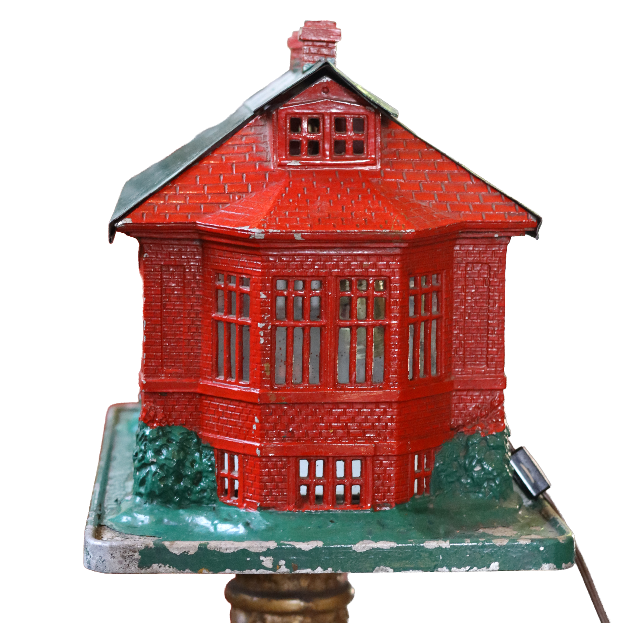 Vintage Cast Iron Schoolhouse Terrarium w/ Stand