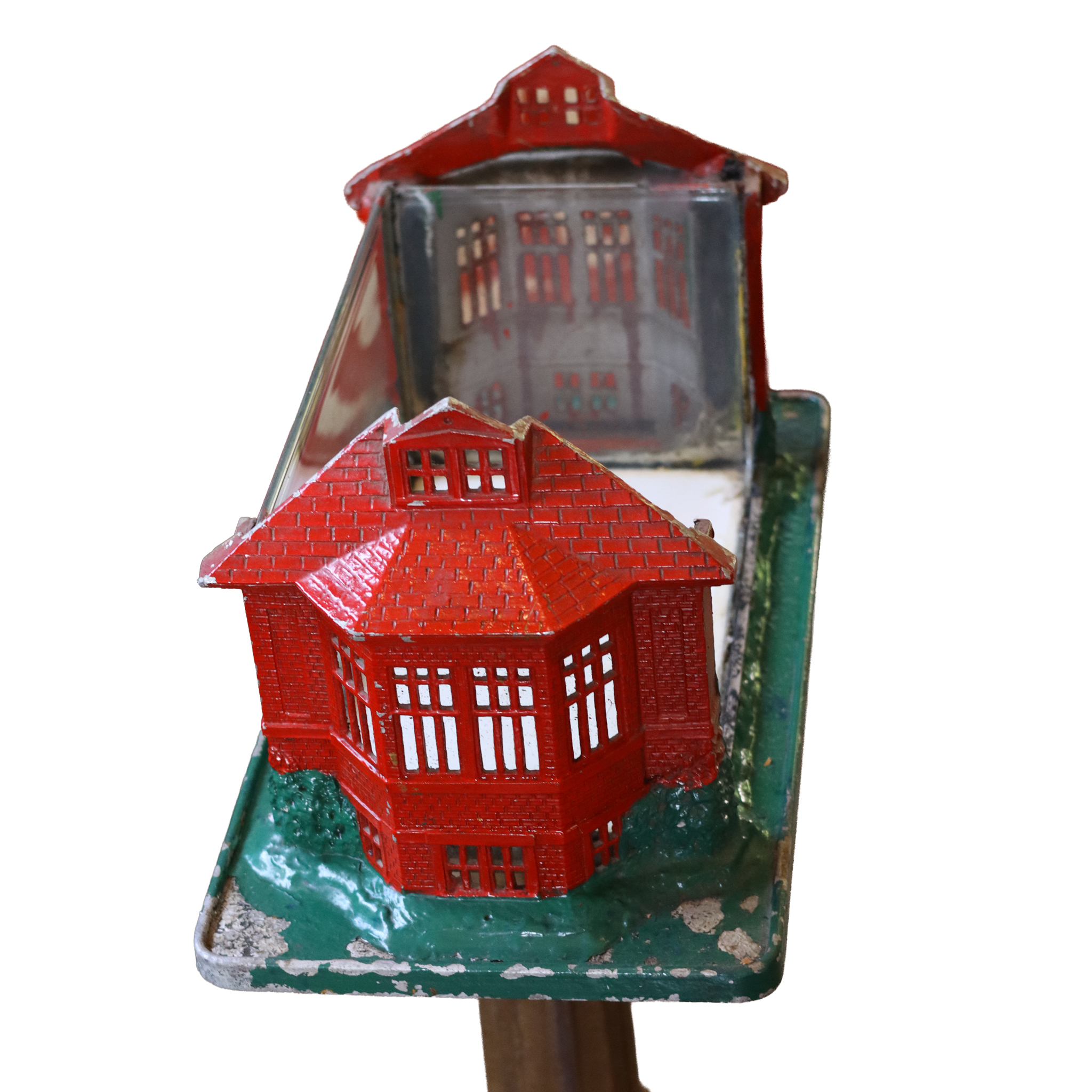Vintage Cast Iron Schoolhouse Terrarium w/ Stand