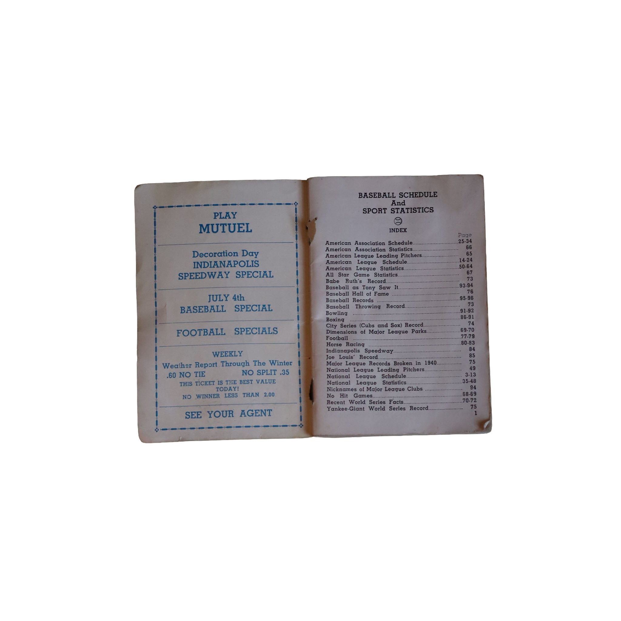 1941 Mutuel Baseball Schedule and Record