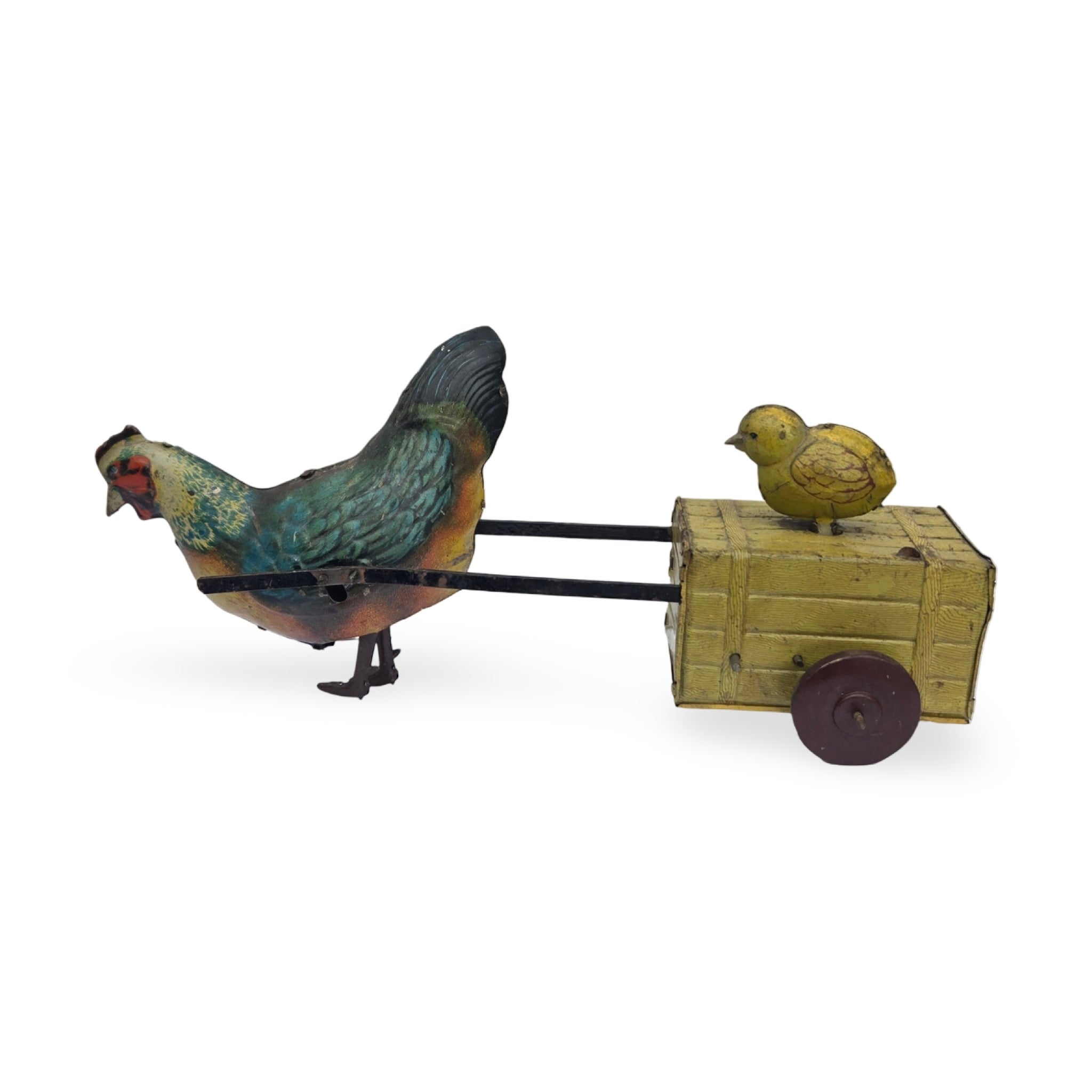 Chicken and Cart Tin Litho Toy